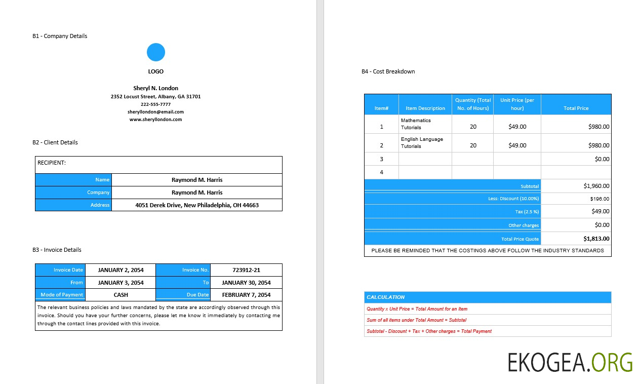 Facture indépendante vierge gratuite